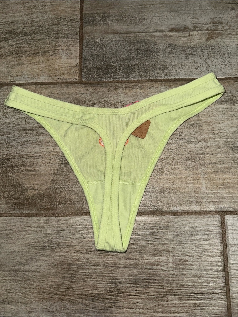 PINK Victoria's Secret Yellow Ribbed Shell-Accent Thong ☀️🐚 - Picture 2 of 4
